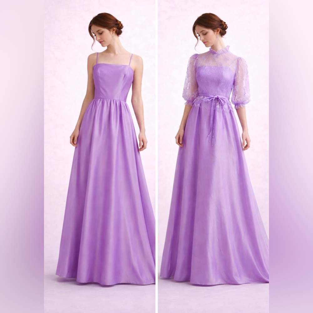 Vintage 70s Lilac Prairie Prom Dress XS Lace Overlay Taffeta Gown